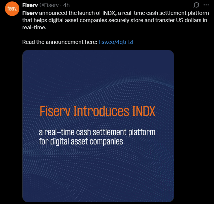 传统金融巨头Fiserv为加密企业搭建实时美元支付通道